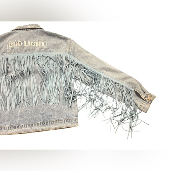 Vintage Bud Light Denim Fringe Jacket size large - Picture 4 of 8